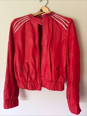 Knoles & Carter Red/WhiteWomen's Leather Bomber Jacket